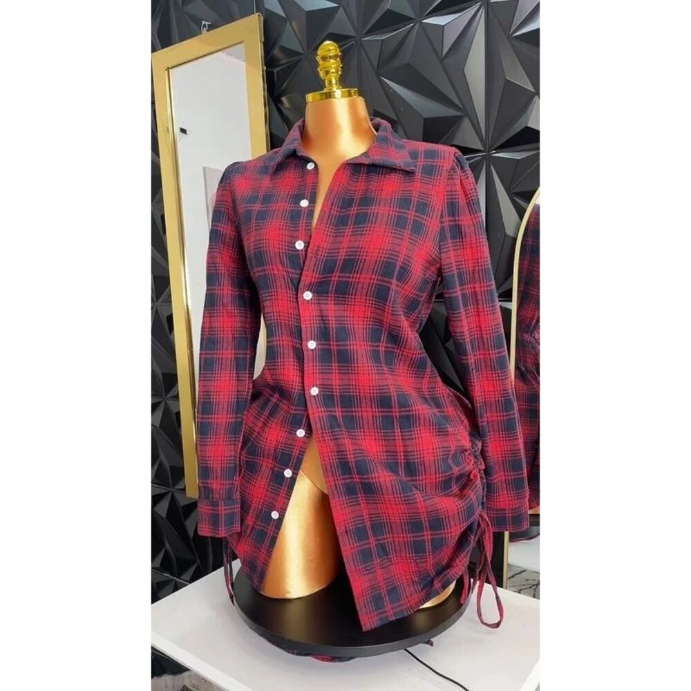 π₯πRed Plaid Mini Dress with Button Front